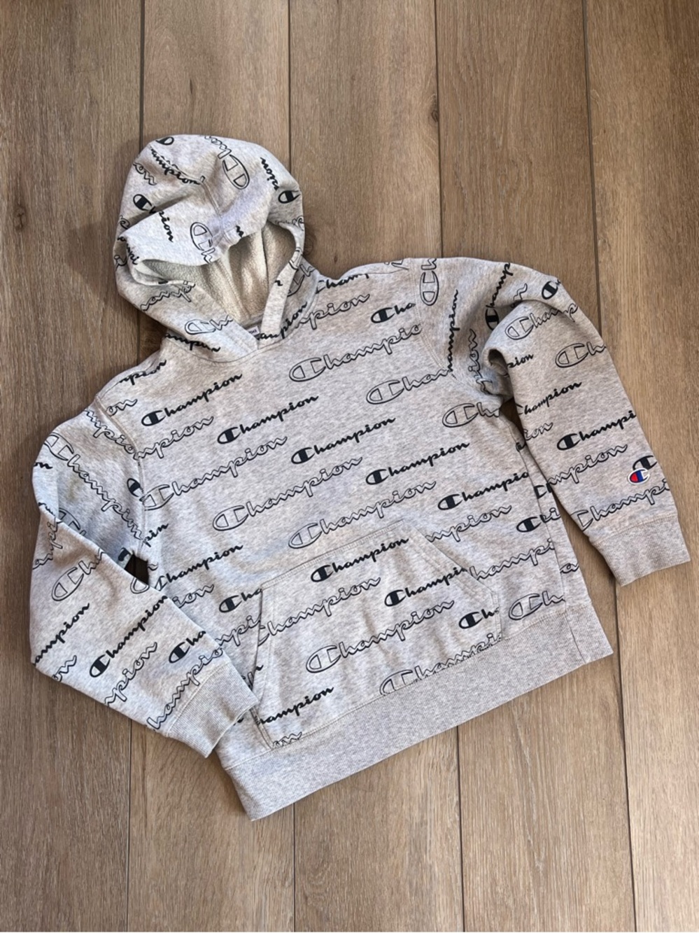 Champion Gray All-Over Logo Crewneck Hoodie